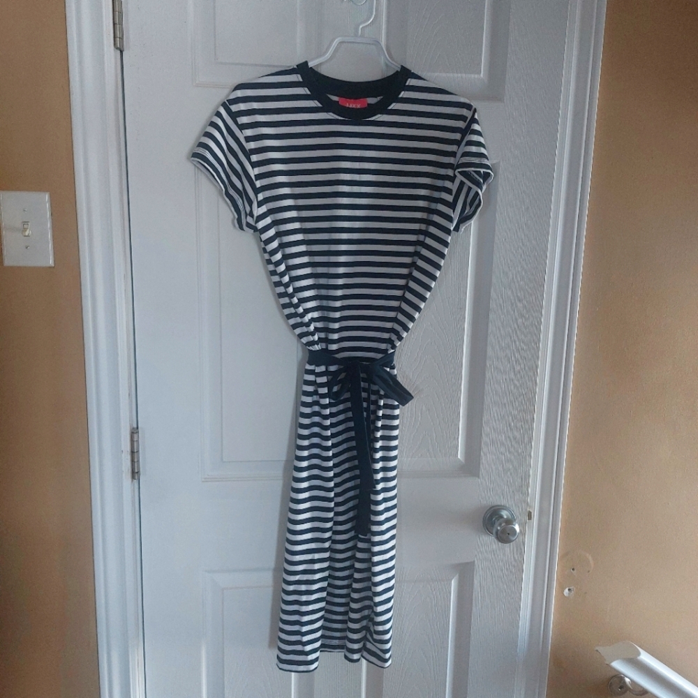 Simons Deep Navy and White Striped Dress.
